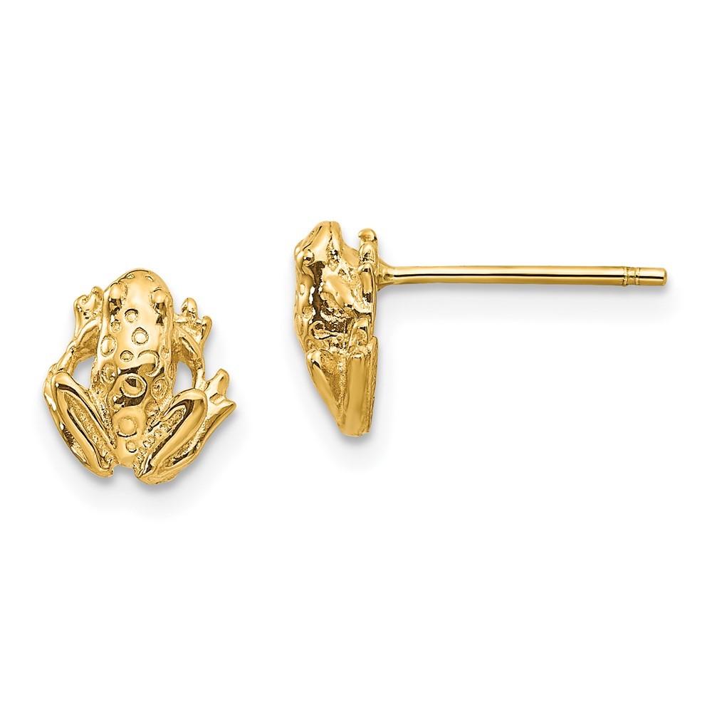 14K Yellow Gold Mini Frog Charm Post Earrings